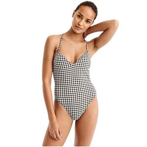 J. CREW Lace-up back one-piece swimsuit gingham